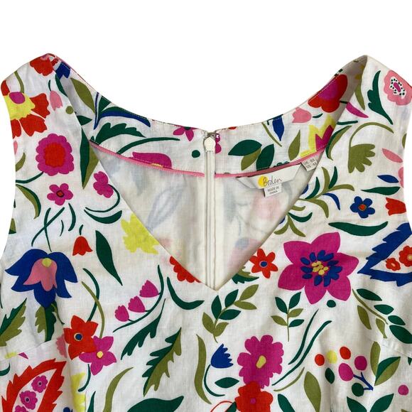 Boden Sz 4 US ‘Jade’ Fit & Flare Dress Linen Blend Folk Pop Boho Floral Print - Picture 12 of 16
